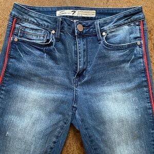 SEVEN7 Mid Rise Ankle Skinny Cropped medium wash‎ raw hem distressed jeans